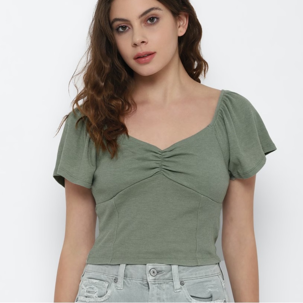 AE Cinch-Front Flutter Sleeve Tee